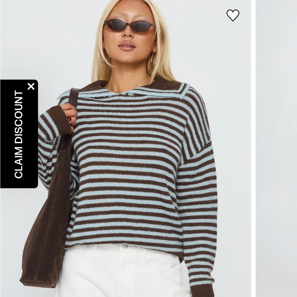 Princess Polly Moon Went Dark Collared Knit Sweater Stripe